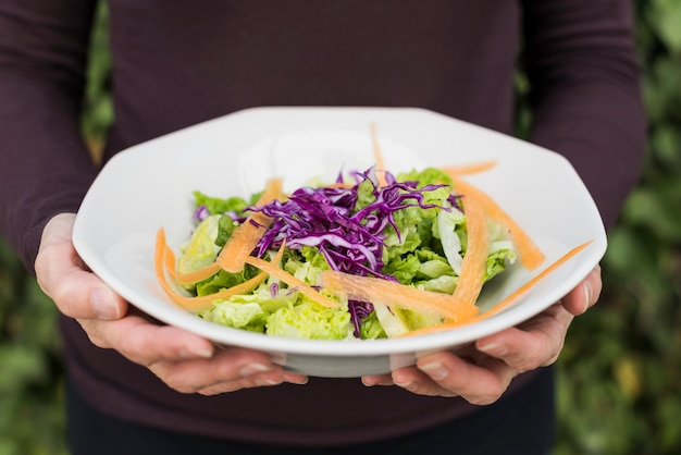 Photo gratuite crop personne tenant une salade verte