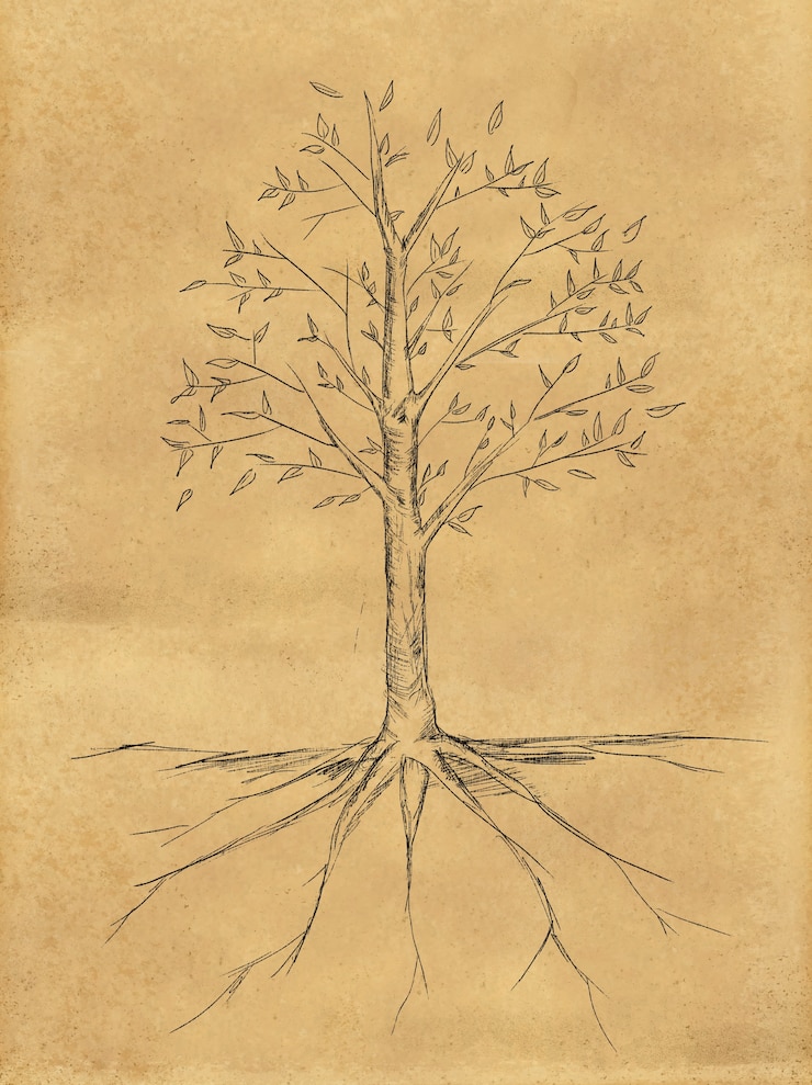 Photo gratuit croquis d&#39;arbre avec des feuilles sur papier
