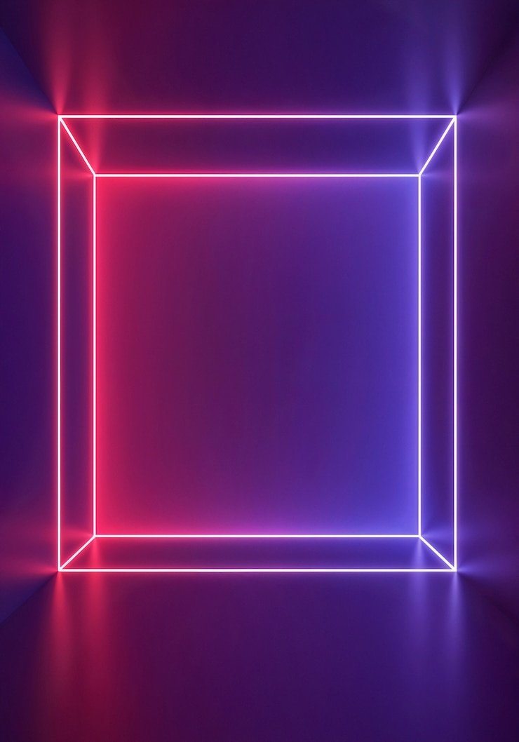 Photo gratuit cube au néon en violet et rose