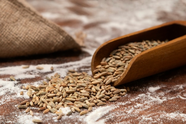 Photo gratuite cuillère pour ingrédients plein de farine