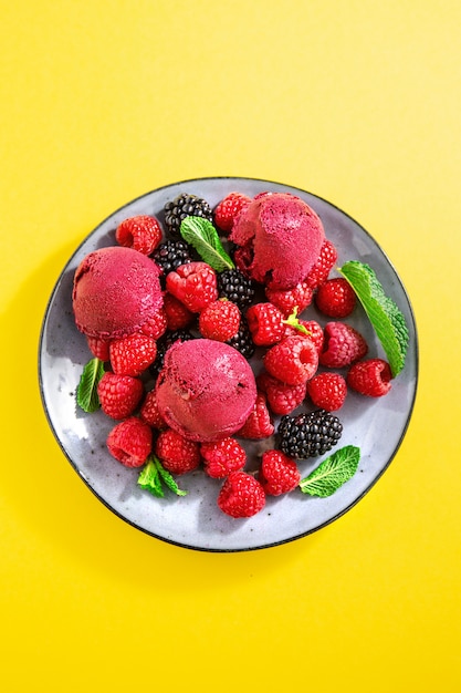Cuillères à glace Berry rafraîchissantes sur assiette