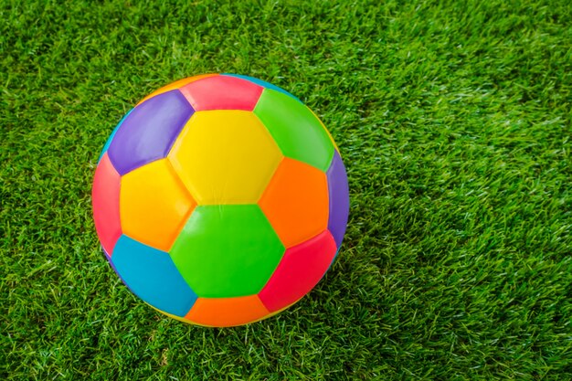 cuir véritable Colorful ball multi football de couleur sur l&#39;herbe verte.
