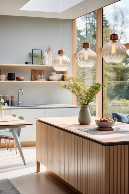 Cuisine moderne avec décoration intérieure et mobilier contemporains