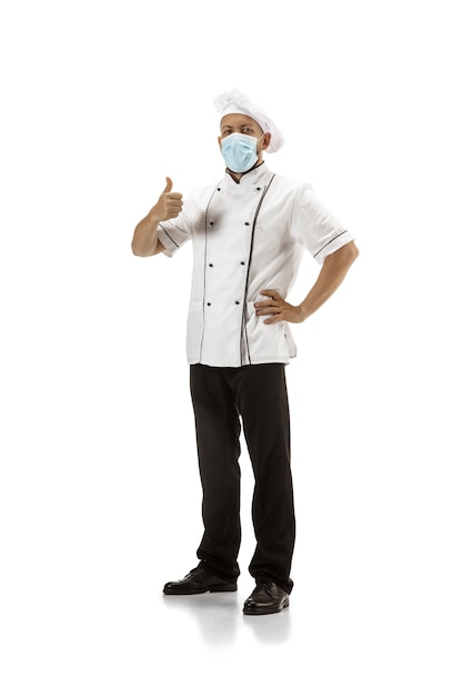Cuisinière, chef, boulanger en uniforme isolé sur blanc