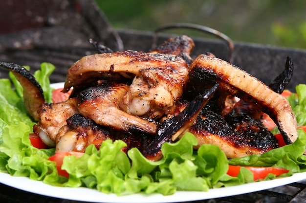 Cuisses de poulet sur le grill avec des légumes