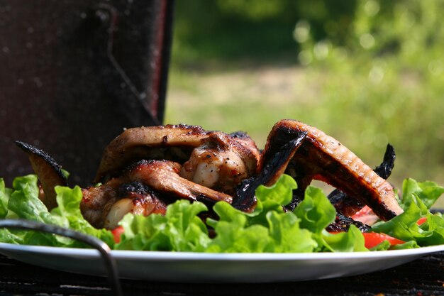 Cuisses de poulet sur le grill avec des légumes