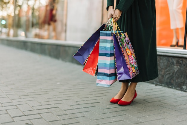 Photo gratuite culture femme avec des sacs colorés