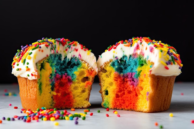 Cupcakes colorés arc-en-ciel avec des pépites colorées Ai générative