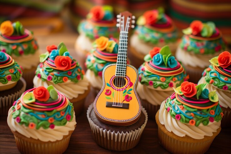 Photo gratuit des cupcakes délicieux avec de la guitare.