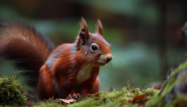 Écureuil gris moelleux mangeant sur une branche d'arbre générée par l'IA