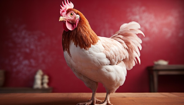 Cute coq debout dans la ferme en regardant la caméra générée par l'intelligence artificielle