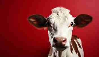 Photo gratuite cute vache paissant sur l'herbe verte dans le pré généré par l'intelligence artificielle