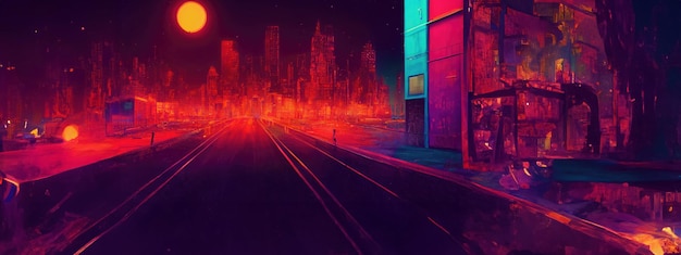 Photo gratuite cyberpunk néon ville nuit scène de ville futuriste dans un style de pixel art fond d'écran des années 80 rétro futur illustration générative de l'ia scène urbaine