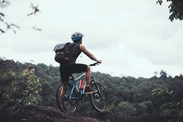 Cycliste, ensoleillé, jour, vélo, aventure, voyage, photo