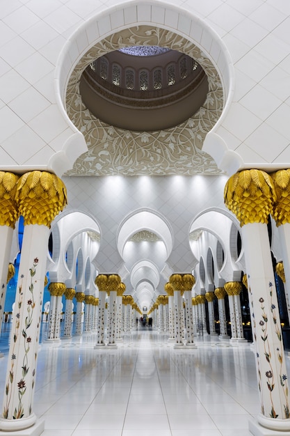 Photo gratuite dans la célèbre grande mosquée sheikh zayed, émirats arabes unis