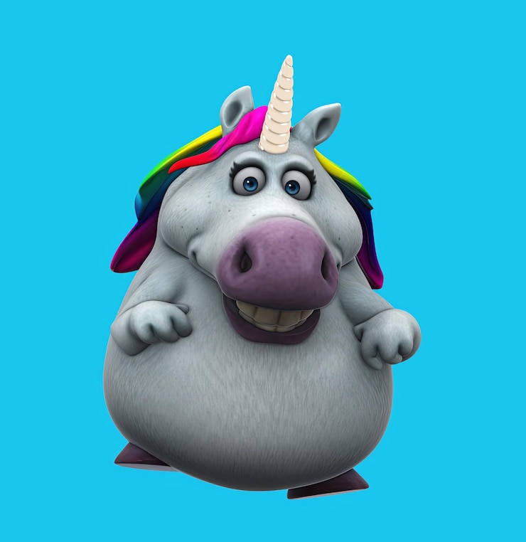 Photo gratuit la danse de la licorne de dessin animé en 3d