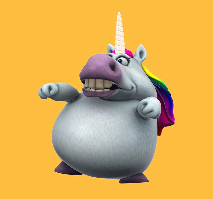 Photo gratuit la danse de la licorne de dessin animé en 3d