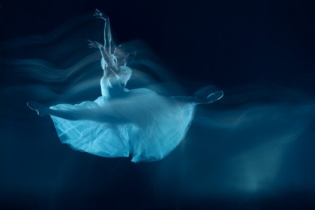 une danse sensuelle et émotionnelle de la belle ballerine à travers le voile