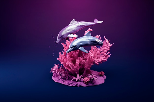 Photo gratuite un dauphin en 3d aux couleurs vives