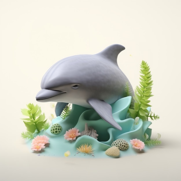 Photo gratuite dauphin en 3d avec des plantes