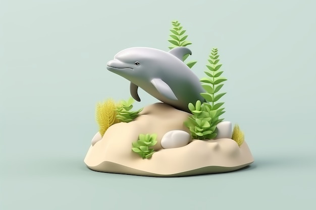 Photo gratuite dauphin en 3d avec des plantes