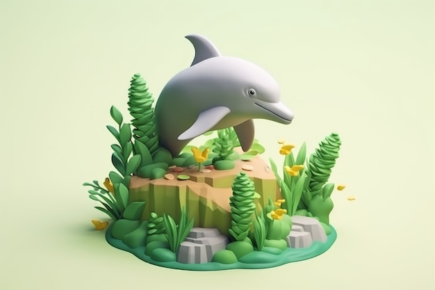 Photo gratuite dauphin en 3d avec des plantes