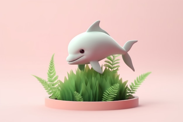 Photo gratuite dauphin en 3d avec des plantes