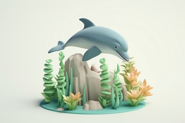 Photo gratuite dauphin en 3d avec des plantes