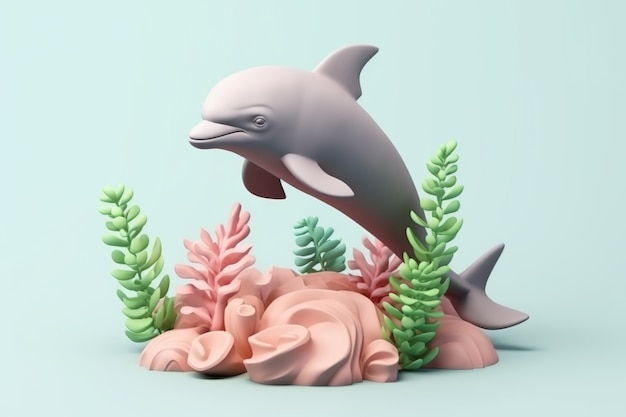 Photo gratuite dauphin en 3d avec des plantes