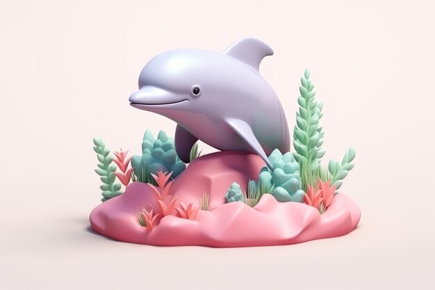 Photo gratuite dauphin en 3d avec des plantes