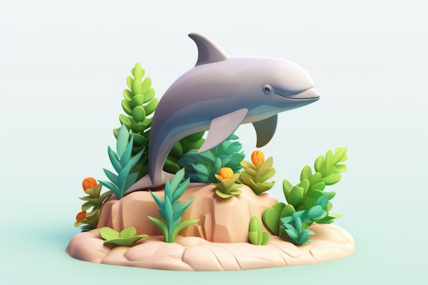 Photo gratuite dauphin en 3d avec des plantes