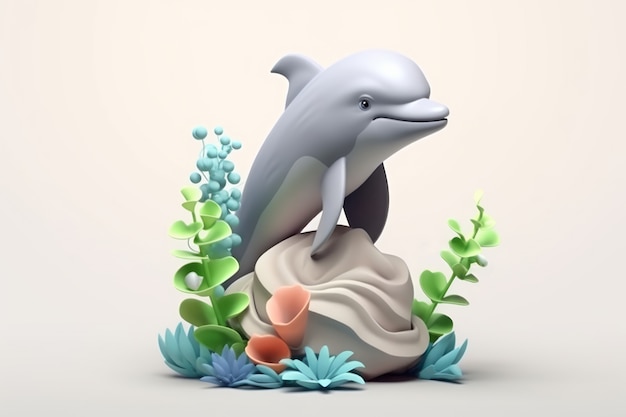 Photo gratuite dauphin en 3d avec des plantes