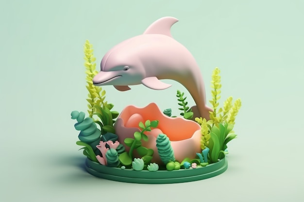 Photo gratuite dauphin en 3d avec des plantes