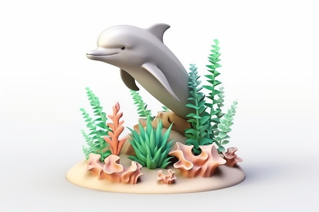 Photo gratuite dauphin en 3d avec des plantes