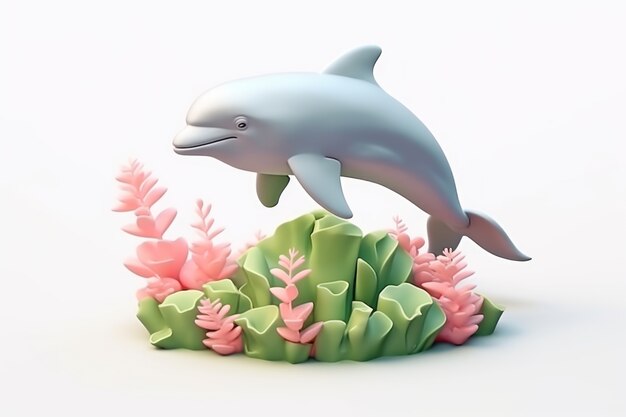 Photo gratuite dauphin en 3d avec des plantes