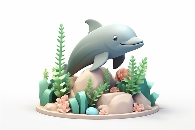 Dauphin en 3D avec des plantes