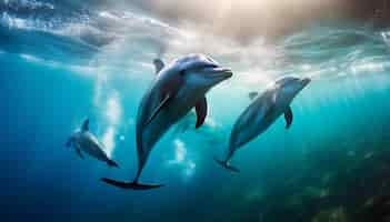 Photo gratuite dauphin espiègle à nez de bouteille sautant dans les eaux tropicales généré par l'ia