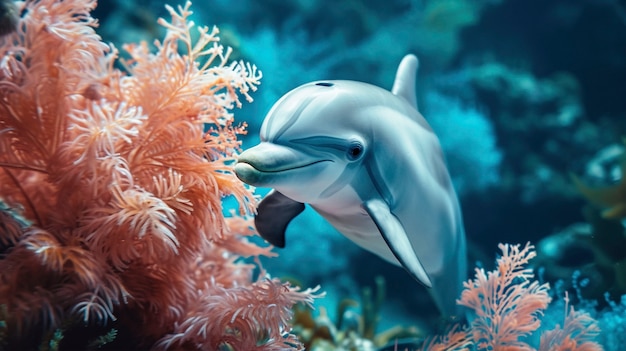 Photo gratuite un dauphin parmi les récifs coralliens.