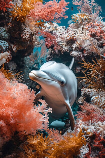 Un dauphin parmi les récifs coralliens.