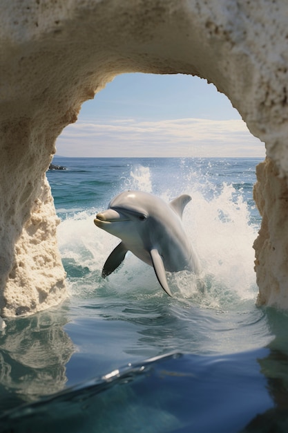 Photo gratuite un dauphin surréaliste parmi les ruines.