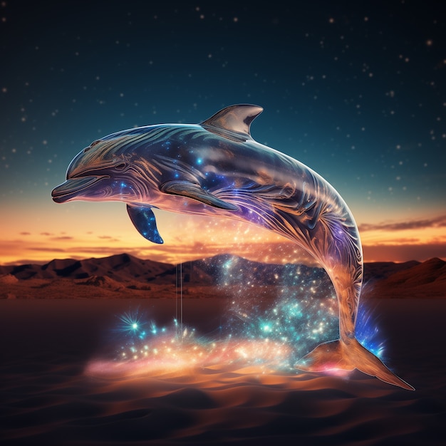 Photo gratuite des dauphins en 3d en plein air