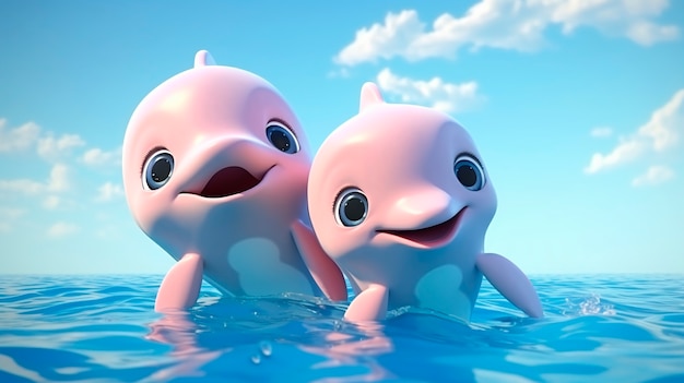 Photo gratuite dauphins de dessin animé mignon souriant