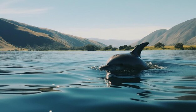 Photo gratuite des dauphins espiègles s'éclaboussent dans des eaux bleues tranquilles générées par l'ia