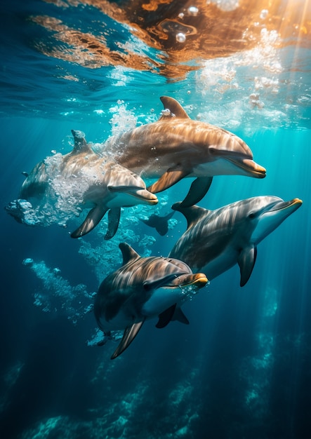 Photo gratuite dauphins nageant ensemble