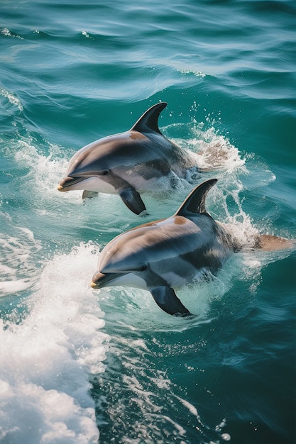 Photo gratuite dauphins nageant ensemble