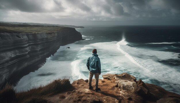 Debout majestueusement sur du grès Regardant la beauté de la nature générée par l'IA