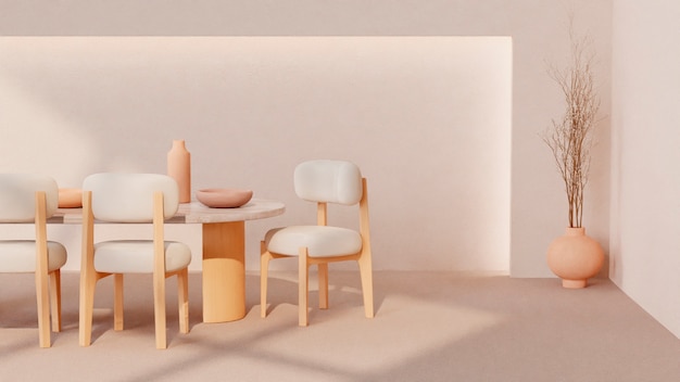 Photo gratuite déco chambre 3d avec mobilier dans des tons beiges minimalistes