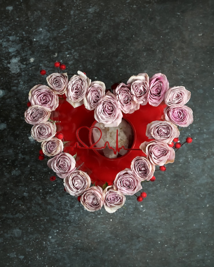 Photo gratuit décor floral roses rose clair en forme de coeur