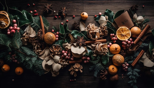 Photo gratuite décoration d'aliments sucrés faits maison pour la fête de l'hiver générée par l'ia