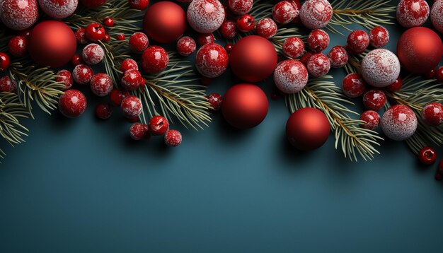 Décoration d'arbre de Noël avec des ornements brillants et des cadeaux colorés générés par l'intelligence artificielle